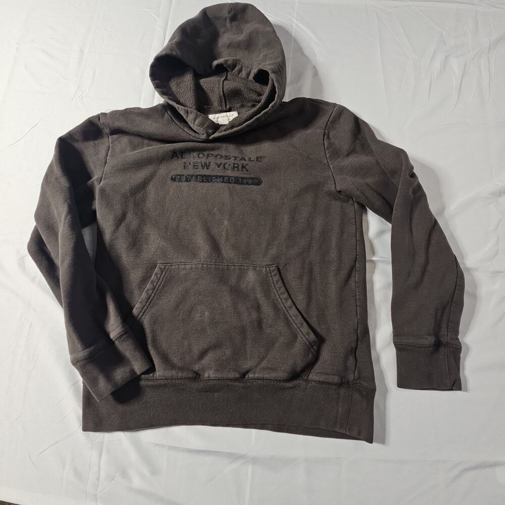 Aeropostale Hoodie Mens Small Gray Pullover Logo Fleece Sweatshirt Casual